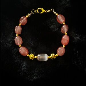 Pink Jade and Selenite Beaded Bracelet